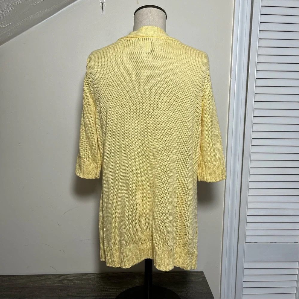 Chico’s Loose Knit Yellow Short Sleeve Cardigan, Size 1 - Picture 3 of 11